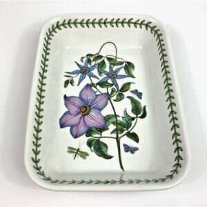 Portmeirion Botanic Garden Baking Lasagna Dish Purple Clematis Flower 8" England